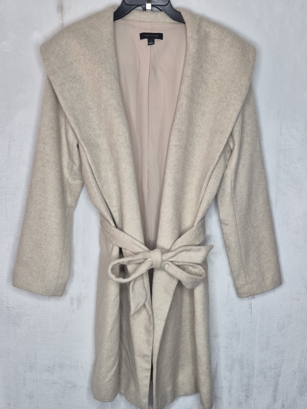 Ann Taylor Cream Wool Blend Wrap Coat with Belt Large
